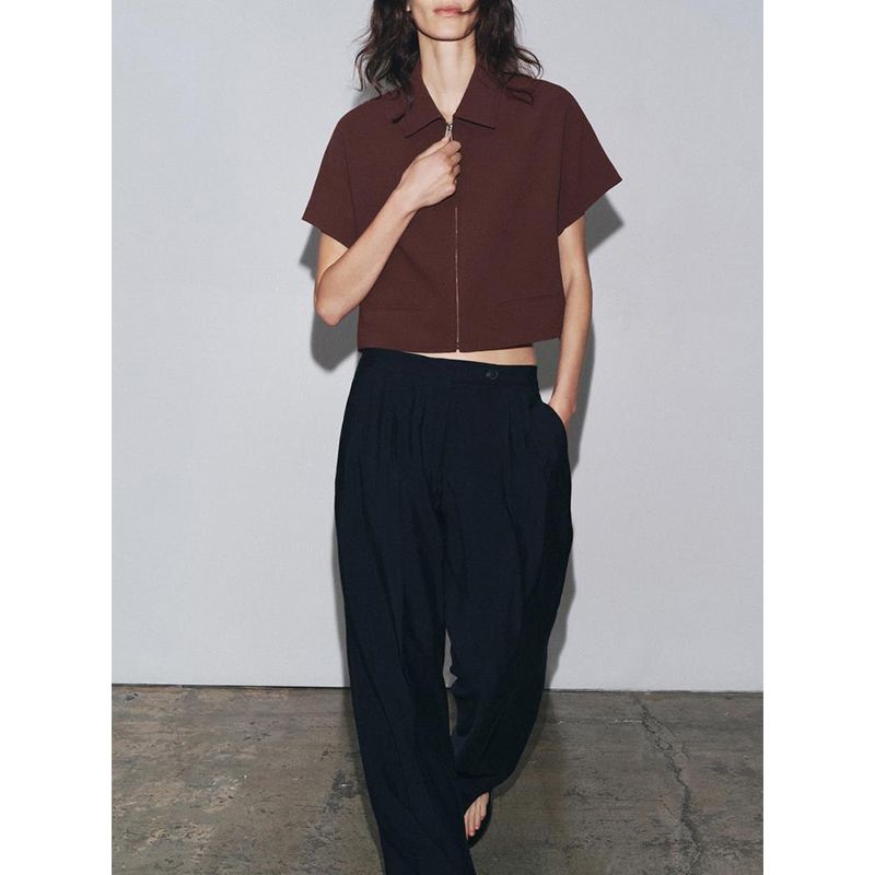 Summer New Arrival Women's Clothing Casual Fashion All-Matching Zipper Tops Lapel T-shirt Shory Style Outwear 8491053