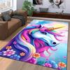 Colorful Unicorn Carpet with Rainbow Mane and Flowers Pattern Design Suitable for use as an anti-slip for living room bedroom sofas