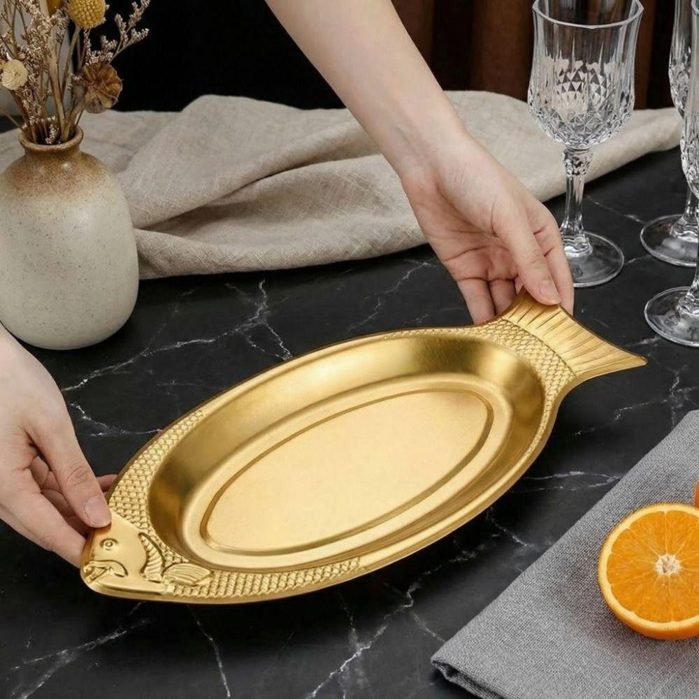 Stainless Steel Fish Shaped Plate Korean Style Barbecue Plate Creative Steamed Fish Plate Hotels