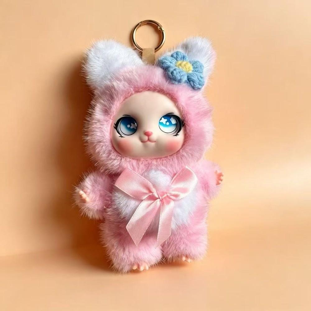 Big Ear with Flower Rabbit Plush Keychain Ornaments Bunny Plush Doll Pendant  Car Keyring