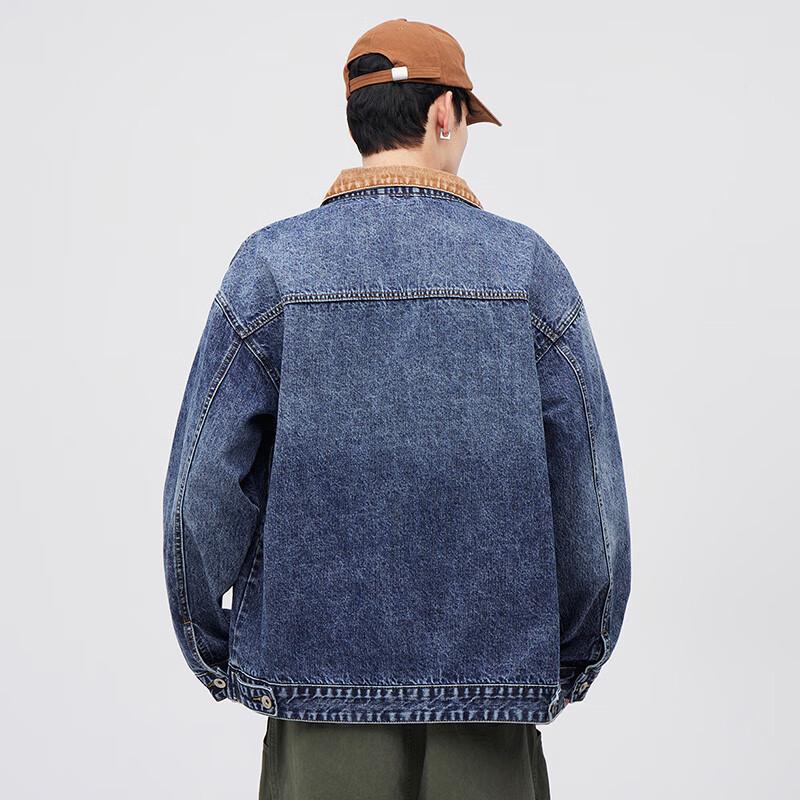 Men's American Retro Color Block Lined Denim Jacket