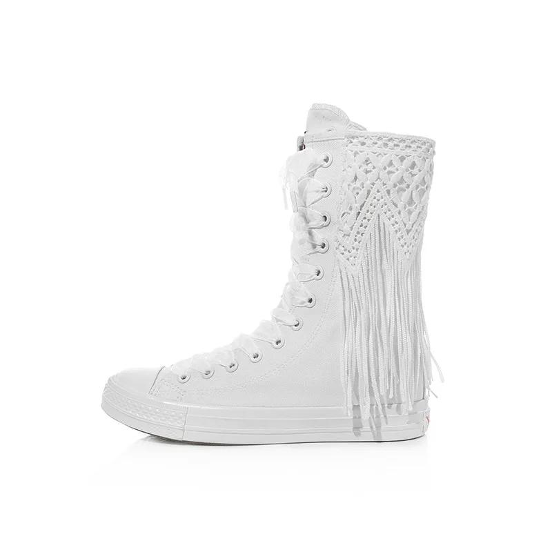 Fashion Personalized Women Boot New Womes Canvas Boot Ankle Boot Tassel Decorated Flats Embroidery Comfortable Vulcanized Sneakers Tenis