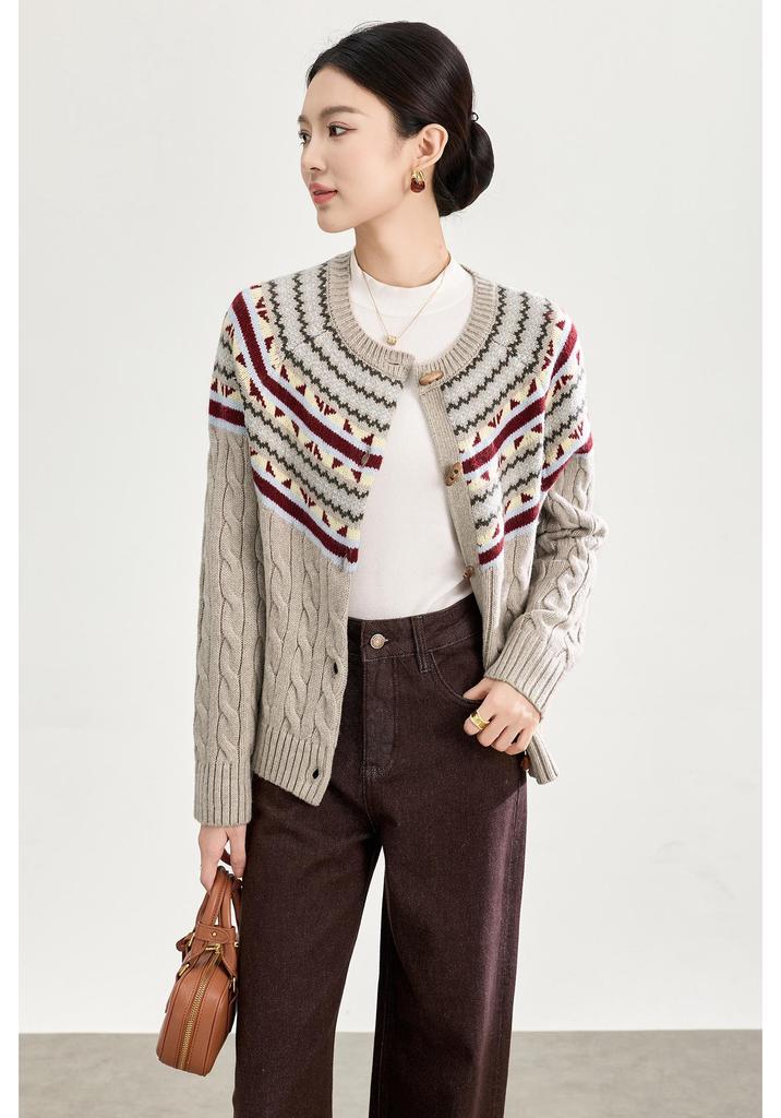 Retro Fair Isle Jagged Knit Wool Thick Cardigan Sweater