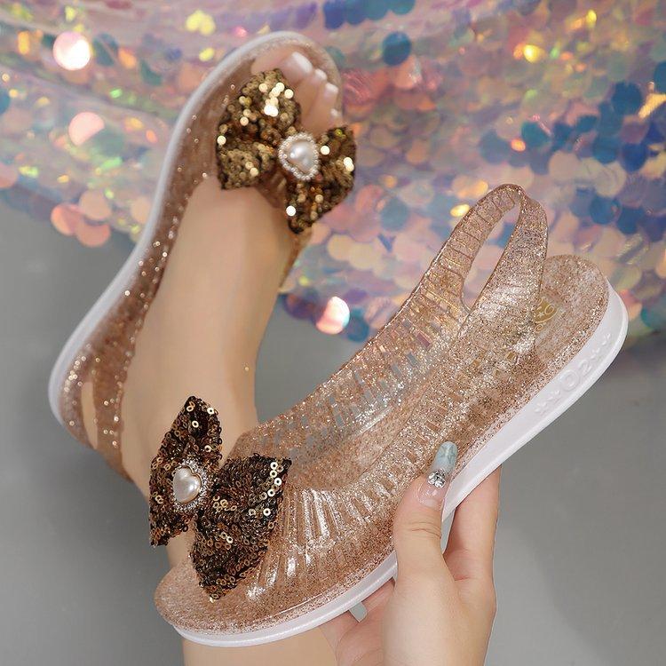 Fashion Shiny and Transparent Fish-mouth Sandals 2025 Summer Bow Breathable, Anti-slip and Wear-resistant Casual Women's Sandals