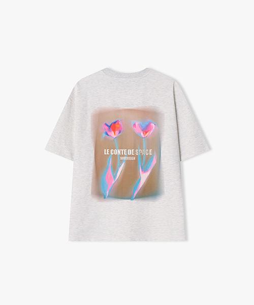 River Classy [25Ss] Llm42505 Oatmeal Frame Flower Artwork Half T-Shirt 105