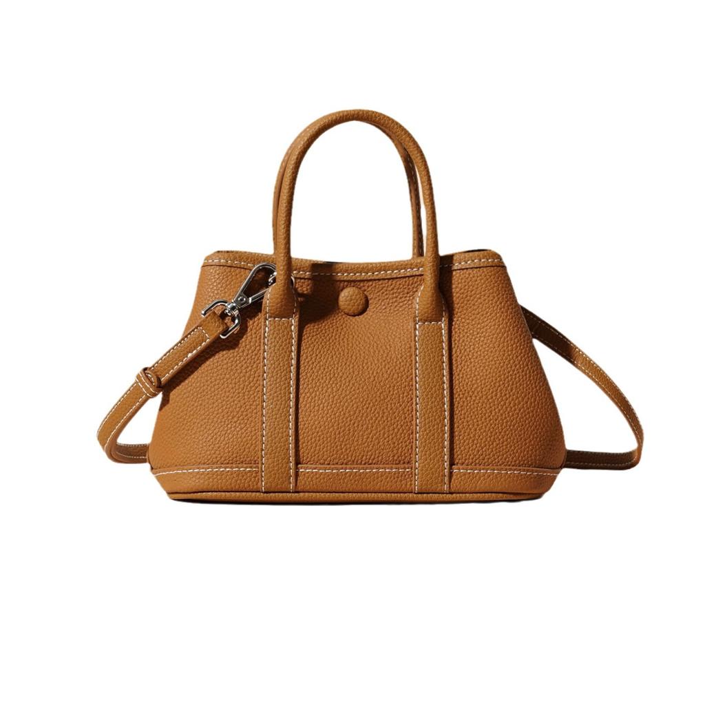 First Layer Cowhide Garden Bag, Genuine Leather Women's Bag, Fashionable Versatile Lychee Pattern Shoulder Portable Messenger Bag