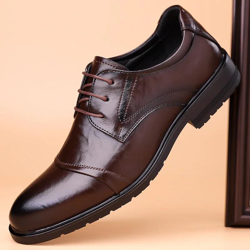 Fashion Spring Autumn New Designer Men's Dress Shoes Solid Color Fashion Casual Cow Leather Wedding Shoes Male Lace Up Loafers Male