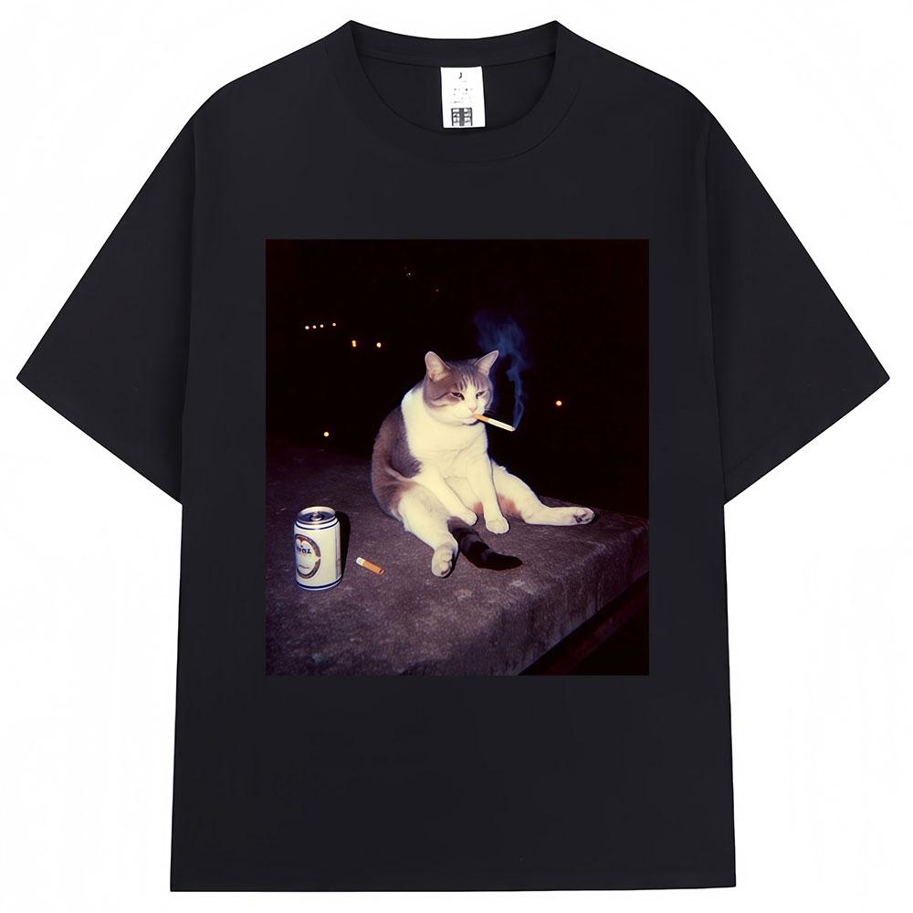 Funny Cat Smoking Meme Graphic TShirts Unisex Unisex Creativity Popular Cat Lover T Shirt Cool Oversized Cotton Vintage Tee Shirts