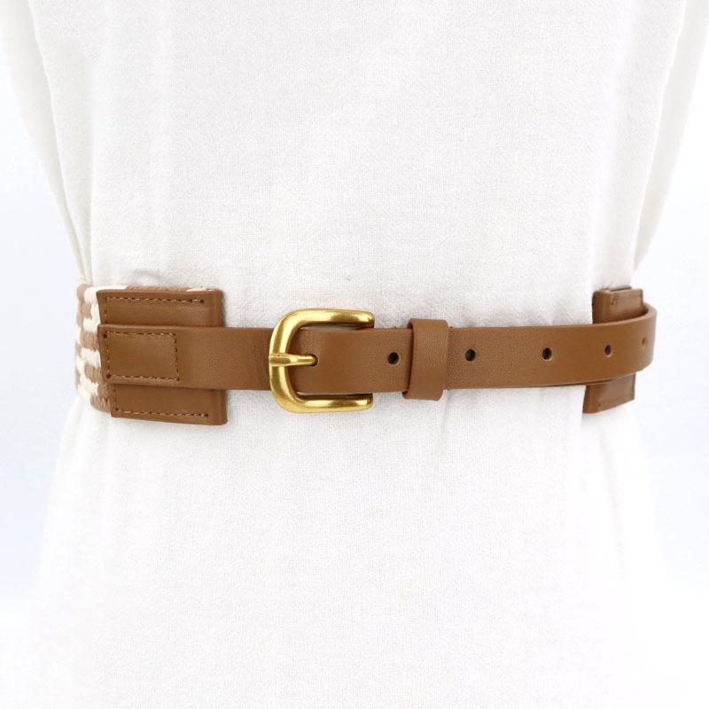

Handmade vegetable-tanned leather belt with elastic core and irregular spiral pattern 100cm коричневий