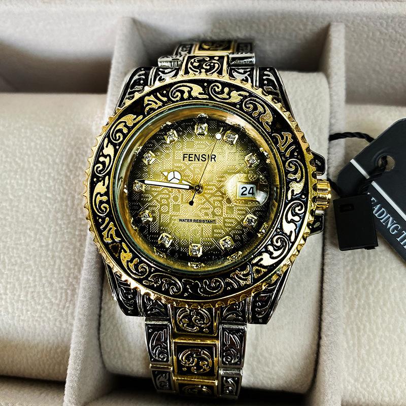 Uhr Herrenmode Retro Luxus Kreativ Stahlband Armbanduhr Analoge Uhren Leuchtzeiger Kalender Herren Quarz Armbanduhr Montre Homme