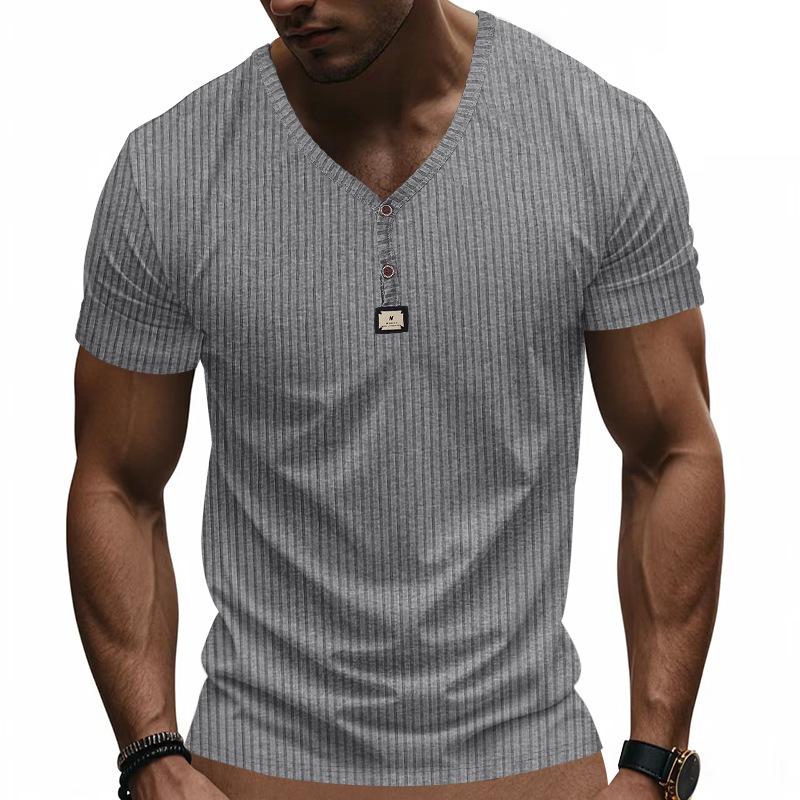 Summer Men's Short-sleeved Casual Sports Jacquard Pit Strip Quick Drying Breathable Henry Shirt Short-sleeved T-shirt