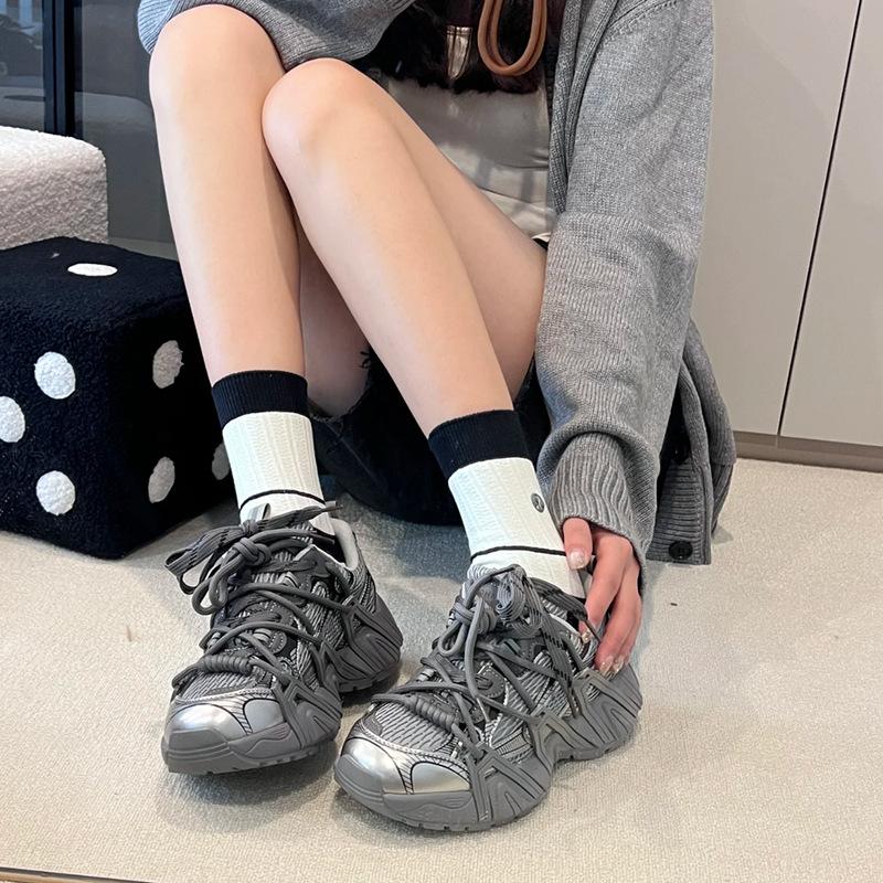 Soft! Internet celebrity popular thick-soled dad shoes women's thick-soled gray lace-up casual shoes 2025 new small sneakers