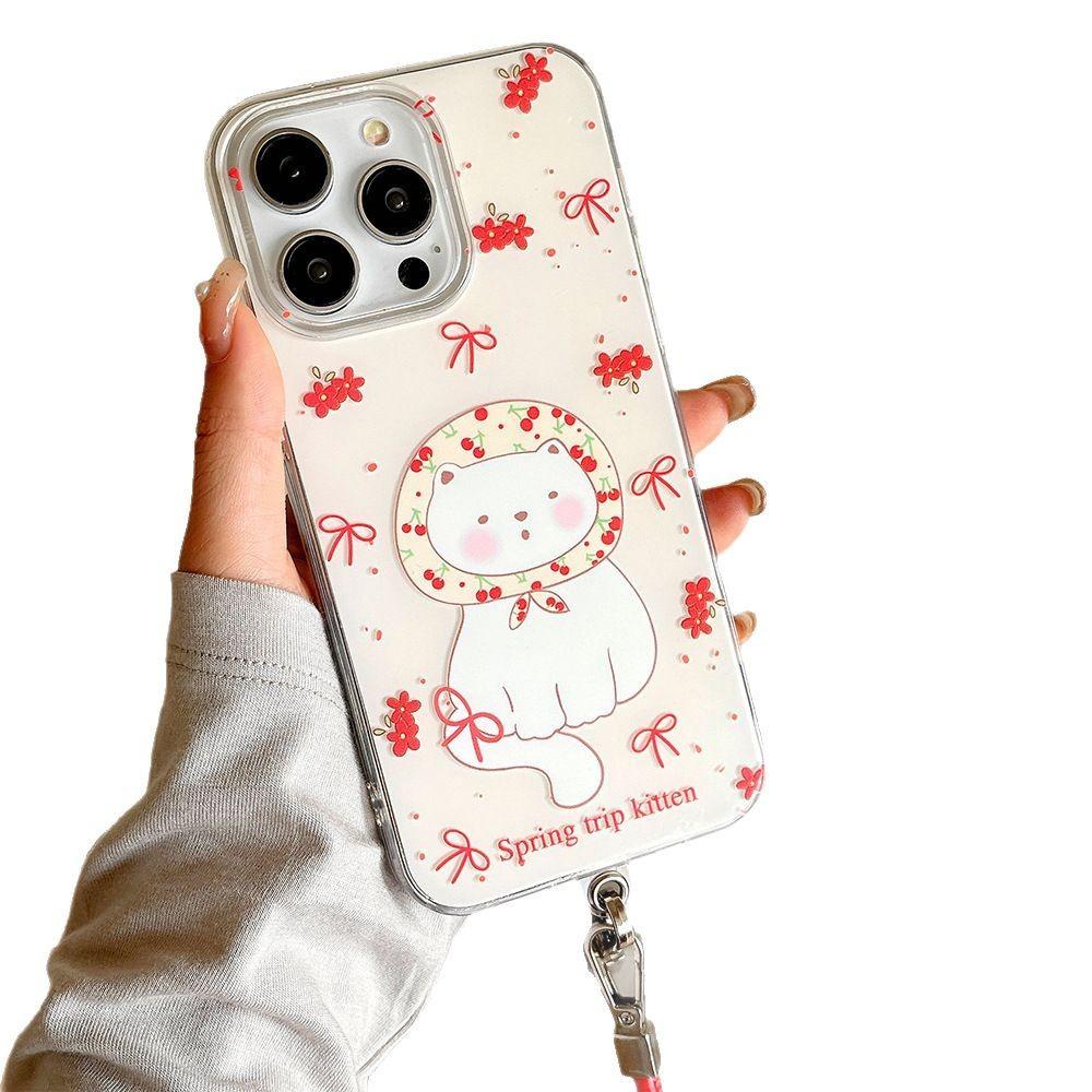 Cute Cats Suitable for Apple 16 Mobile Phone Case Iphone15 Protective Case 14 Leather Rope 13promax Soft Edge Hard Shell