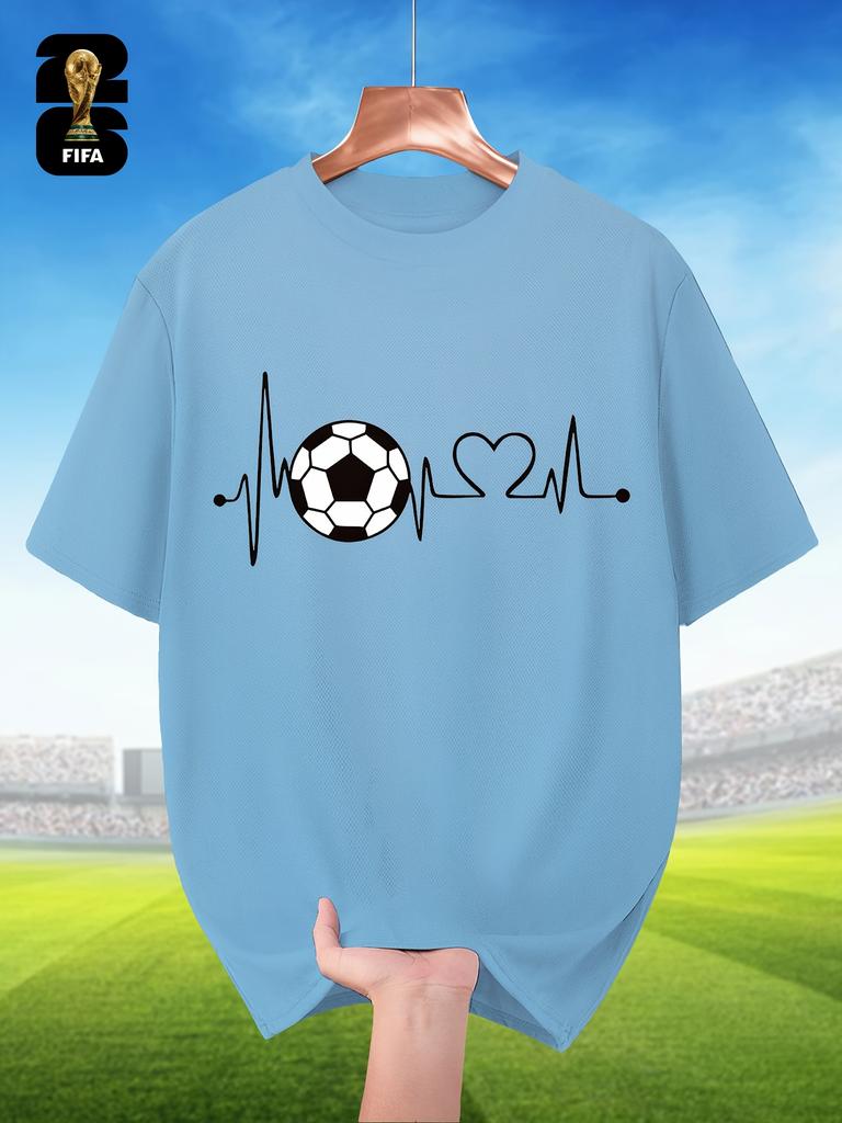 FIFA-themed Men's Breathable Short-sleeved T-shirt for Summer, Featuring a Football ECG Print