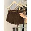 Women's High-Waist Retro Corduroy Shorts - Coffee Color, Wide Leg, A-Line, Slimming, Casual Autumn/Winter 2025 Collection