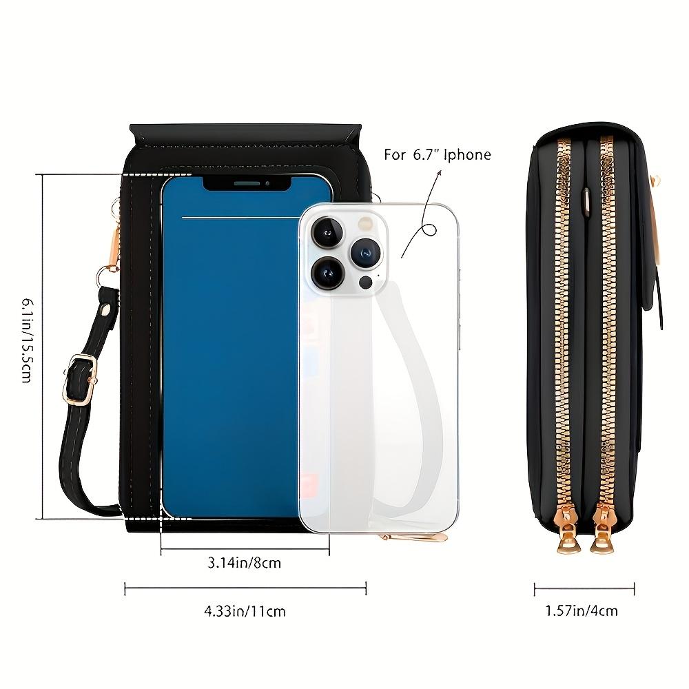 Women'S   Touchscreen Phone Pouch - Multi-Functional Multi-Layer Card Holder & Coin Purse Zipper Closure, Synthetic Faux Leather, Polyester Lining