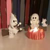 Ghost Campfire Gathering Scene Resin 2 Ghosts with Cat/Dog Making Smores Figurine Flickering LED Bonfire Halloween Night Light
