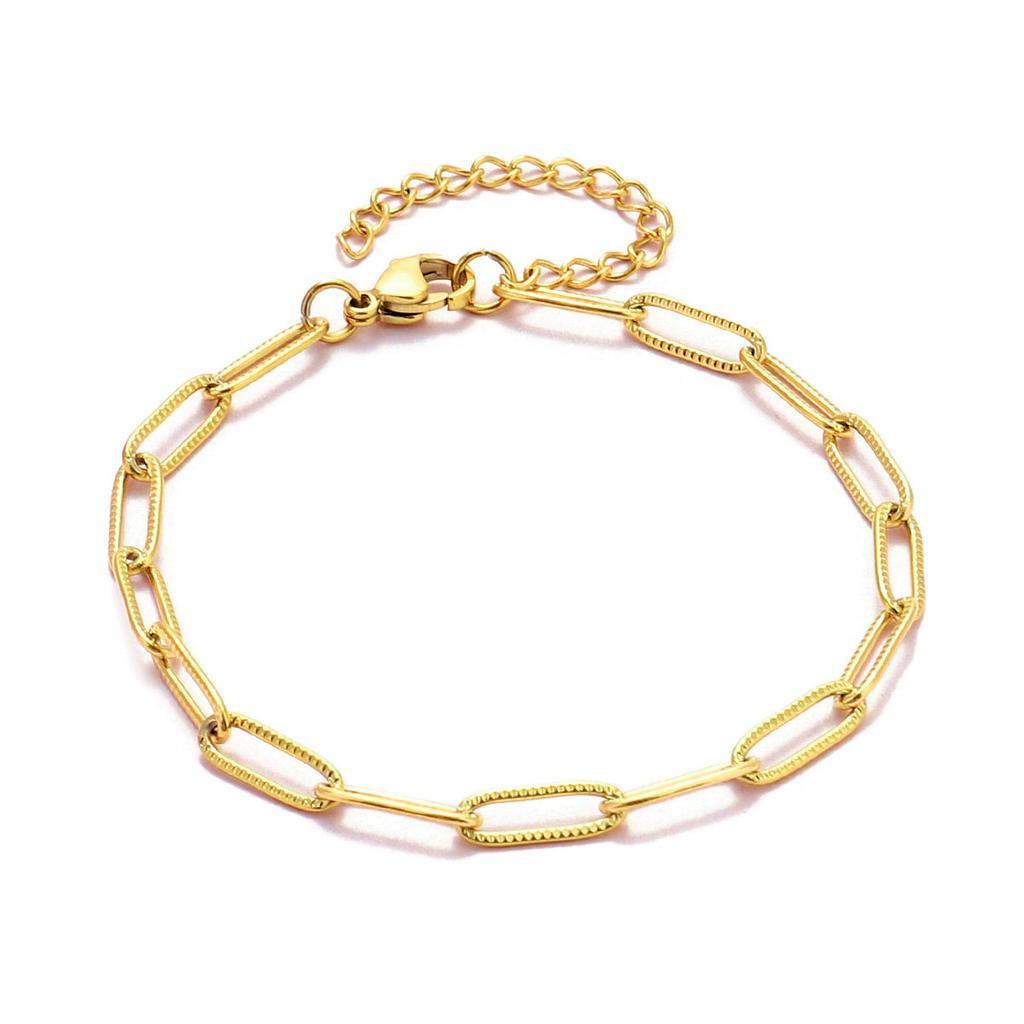 5pcs/Lot 17-22cm Gold Plated Stainless Steel Paperclip Cross Link Chain Bracelet Women Handmade DIY Charm Jewelry Making