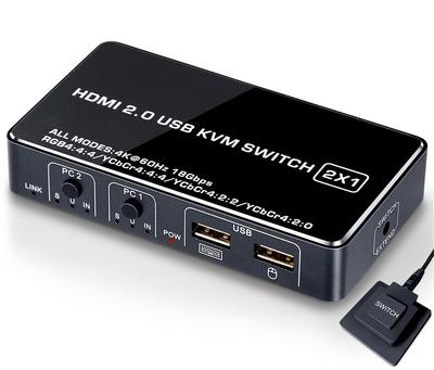 ELEVIEW KVM Switch Computer Switcher 2 4K Compatible with 2 Ports That Can Share Improved Stability No Power Supply Required USB Cable Included (for