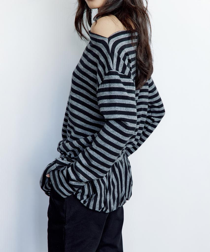 ROUGHNECK Striped Off-Shoulder Knit