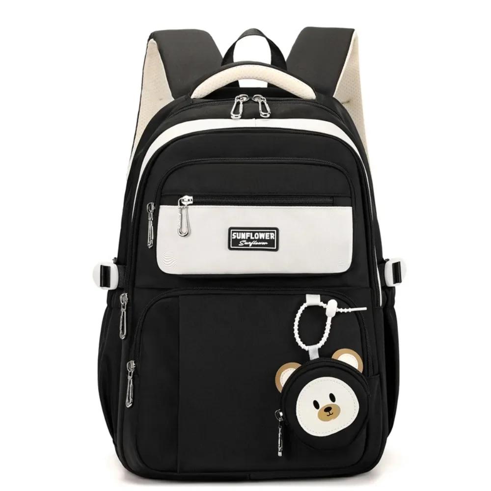 

Large Capacity School Backpack For Women and Boys Lightweight Daypack College Book Bag Casual Schoolbag with Plush Pendant чёрный