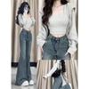 Women's Low-Waist Retro Micro-Flare Jeans: Frayed, Stretchy, Slimming & Spliced for Hot Girl Style (Spring/Autumn).