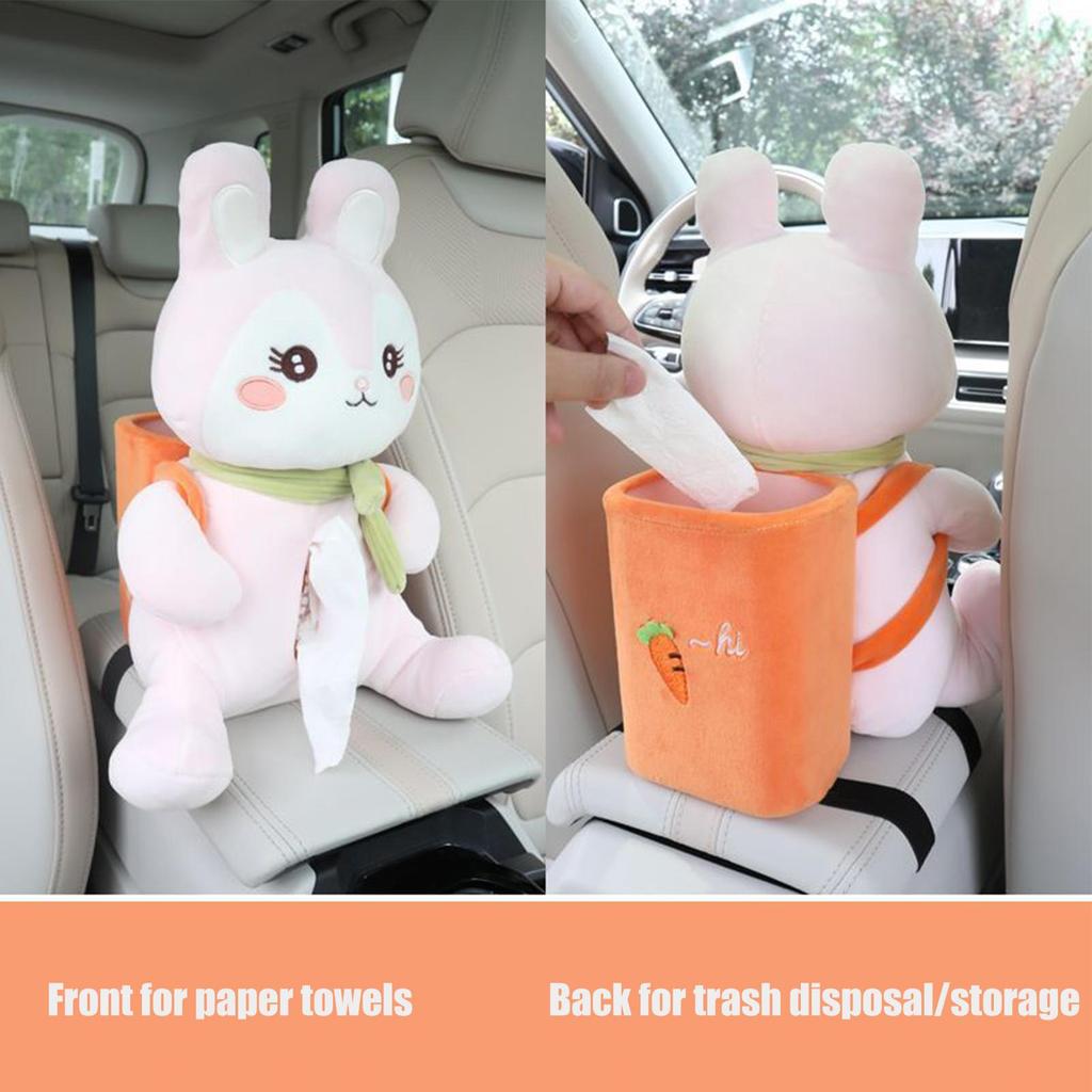 Auto Taschentuchhalter Hase Auto Mülleimer Auto Taschentuchhalter Niedliche Deko Armlehne Plüschpuppe 2 in 1 Für Auto LKW SUV Wohnmobil