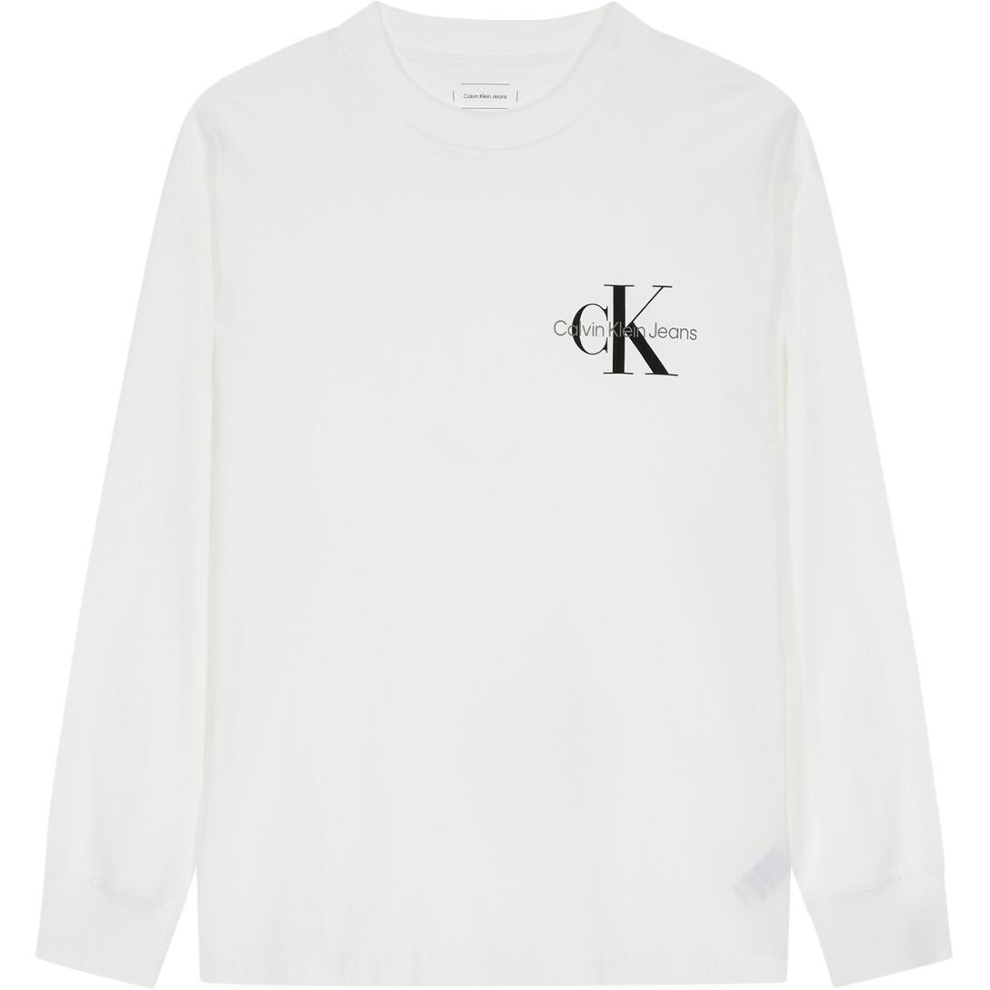 

Calvin Klein Loose Fit Letter Casual Comfortable Round Neck Long Sleeve T-Shirt Unisex Tops Bright-White J327339-YAF S