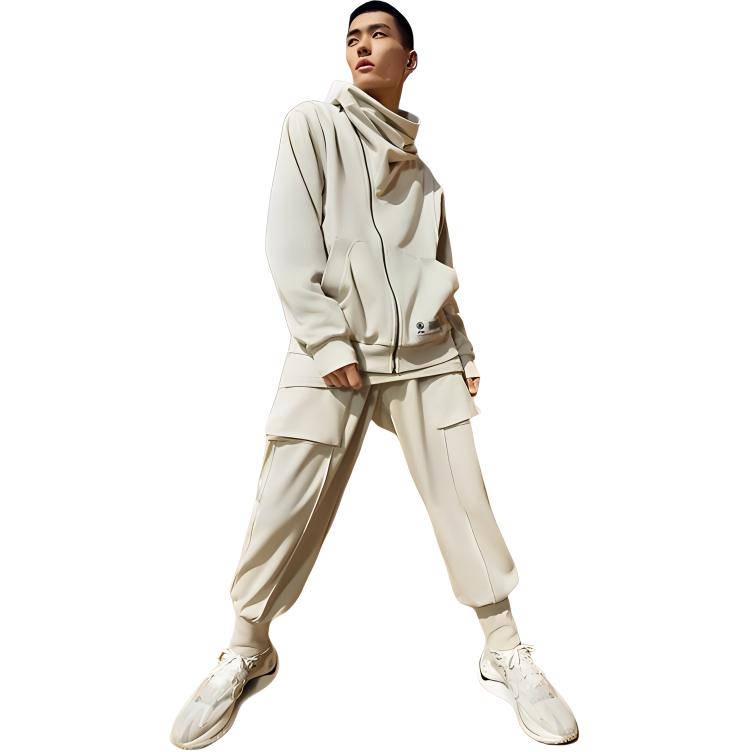 Li Ning X Jackie Chan Collaboration Kung Fu Series Solid Color Loose Fit Cuffed Sweatpants Men Bottoms Off-White AKLR997-3