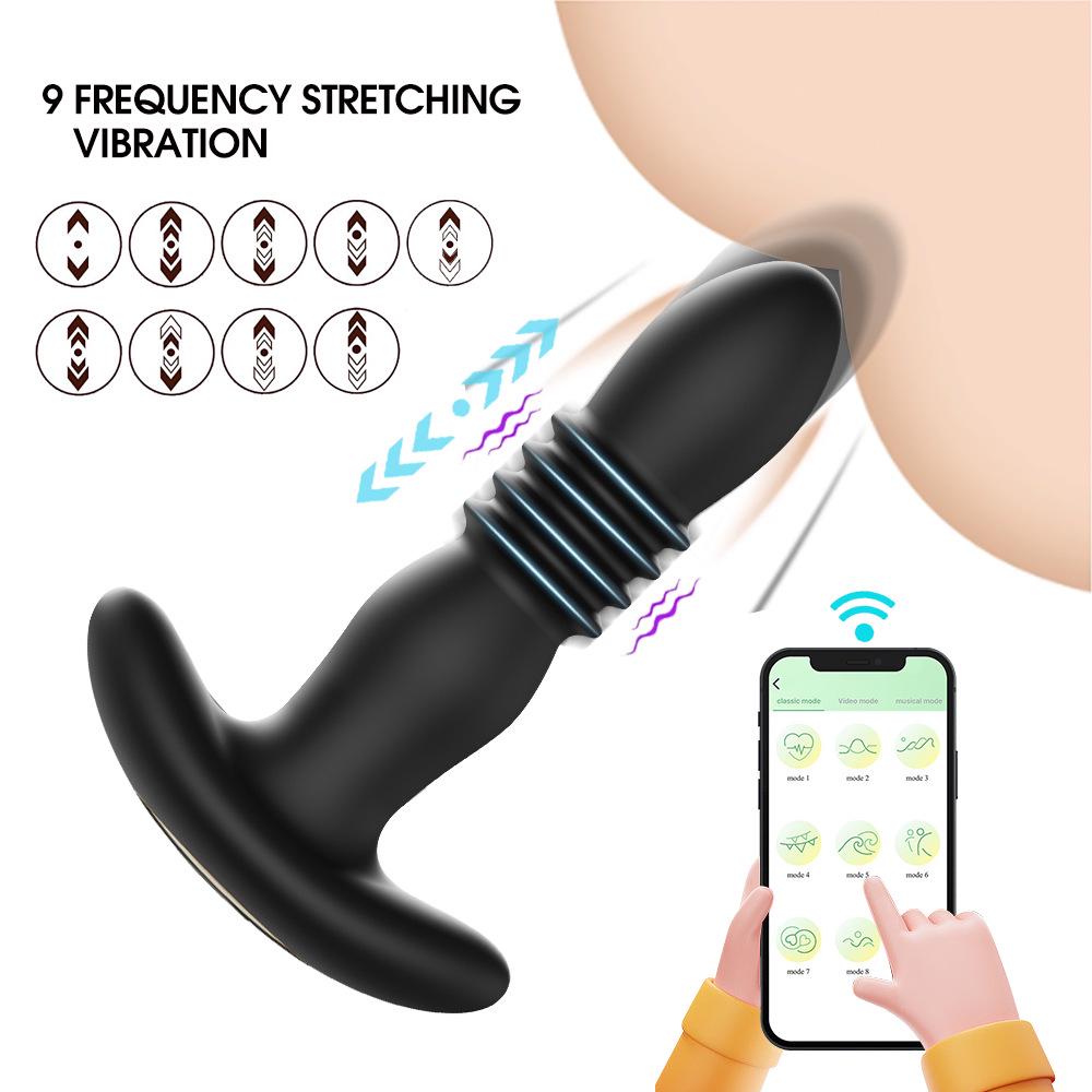 APP-Controlled Wireless Silicone Telescopic Vibrating Anal Plug for Climax and Massage
