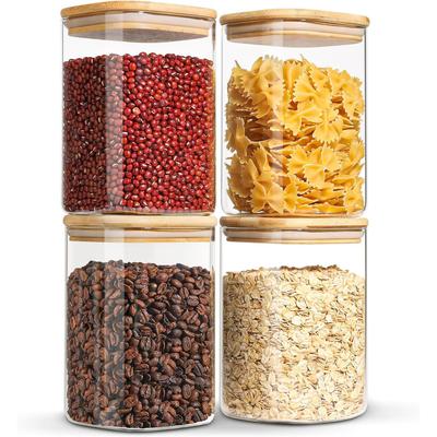 ComSaf Kaffebeholdere, 1100 ml, Lufttette Glassoppbevaringsbeholdere med Bambuslokk, Perfekt for Mel, Korn, Bønner, Te og Nøtter, Sett med 4, Gave