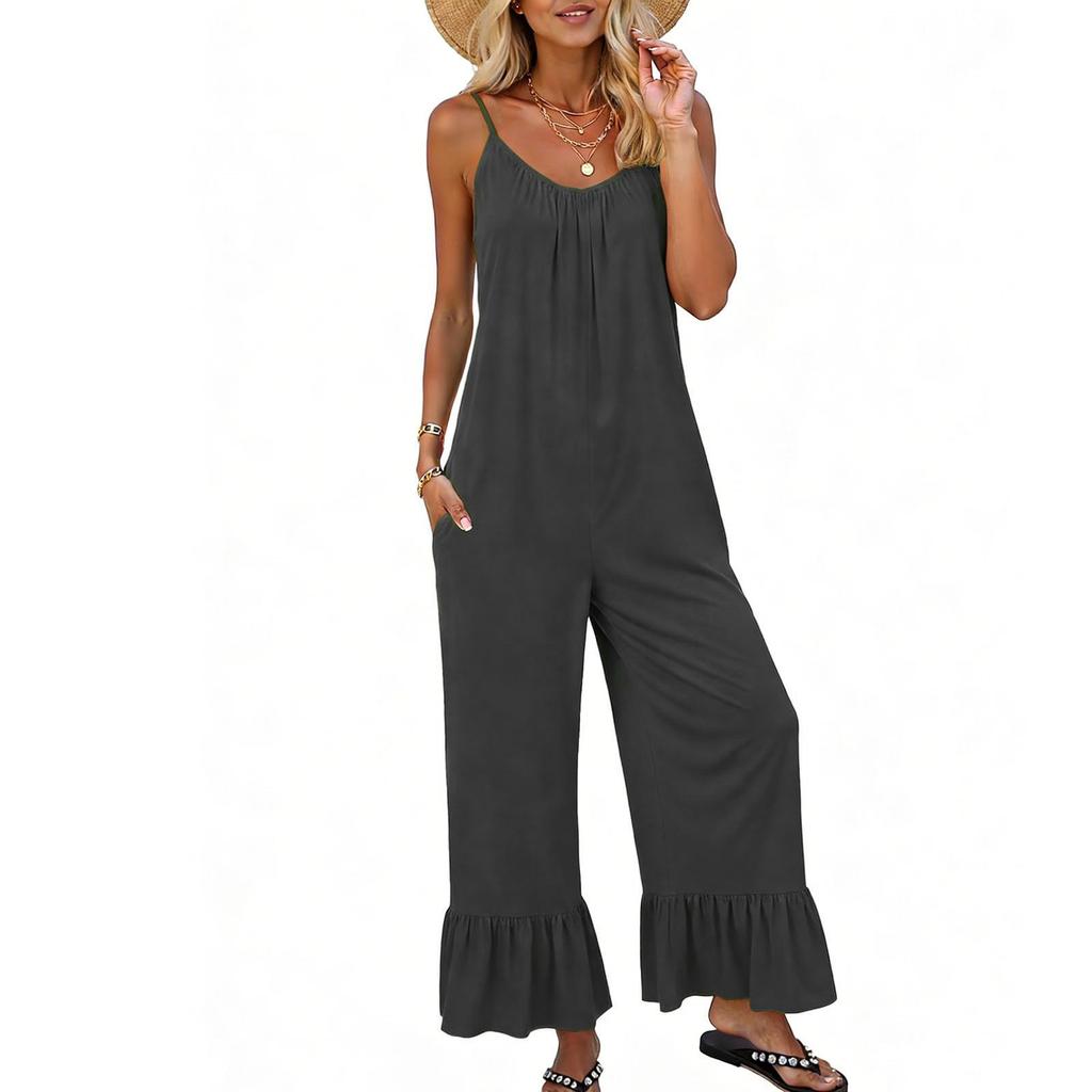 Jumpsuits For Women Sleeveless Spaghetti Strap Womens Jumpsuit Wide Leg With Pockets