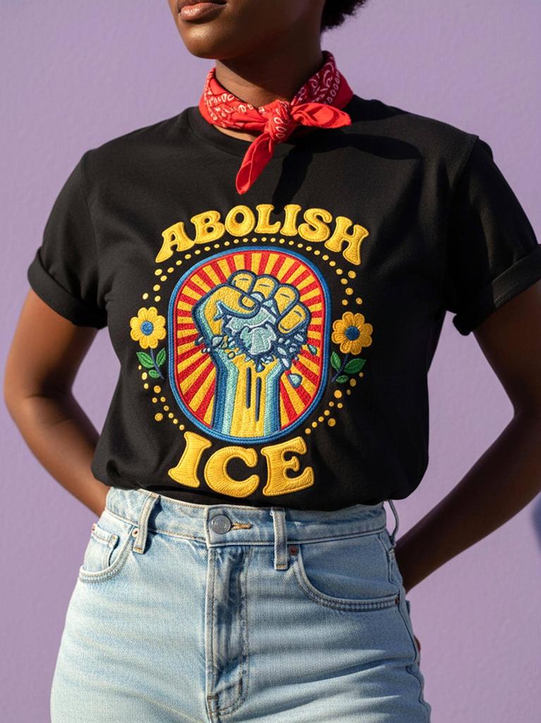 Abolish ICE Protest Shirt - Faux Embroidery Activist Social Justice Unisex Tee