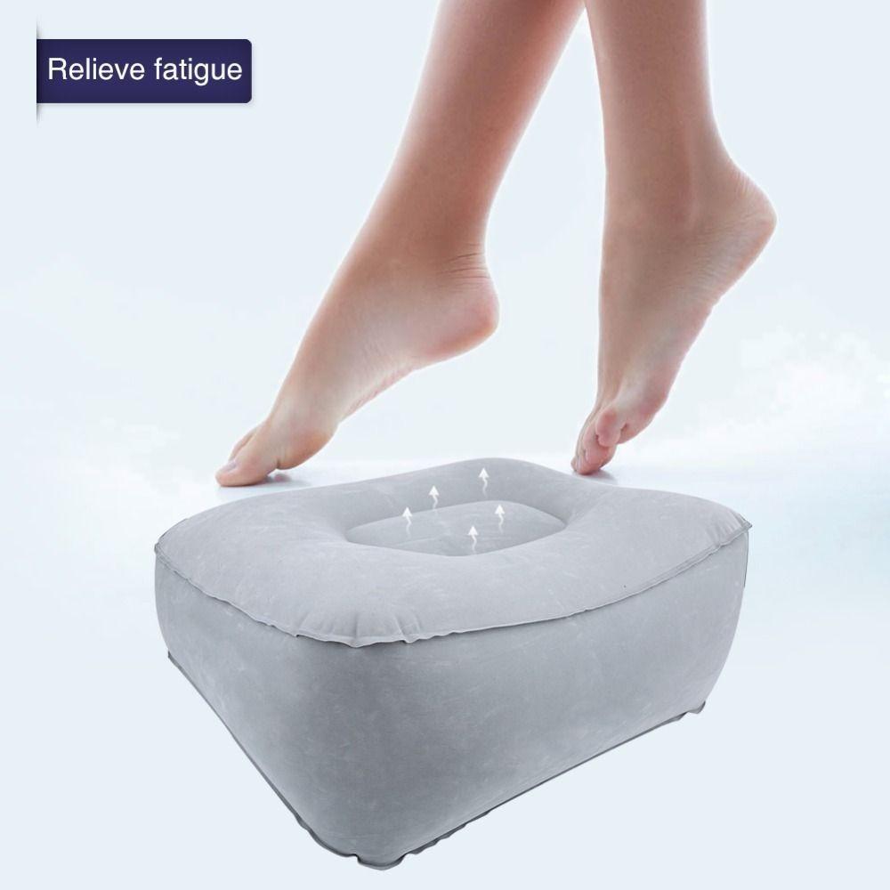 

Soft Flocking Travel Foot Rest With Air Pump Inflatable Cushion Office Use Grey