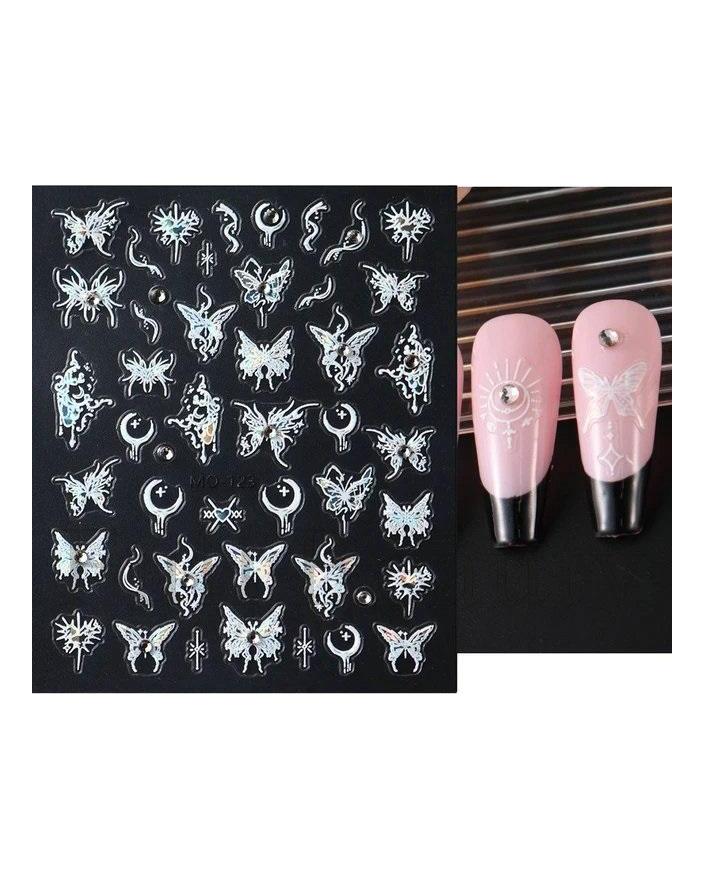 Colorful Butterfly Laser Manicure Decor Sliders Relief Engraved 5D Embossed Nail Stickers Nail Art Sticker Decal