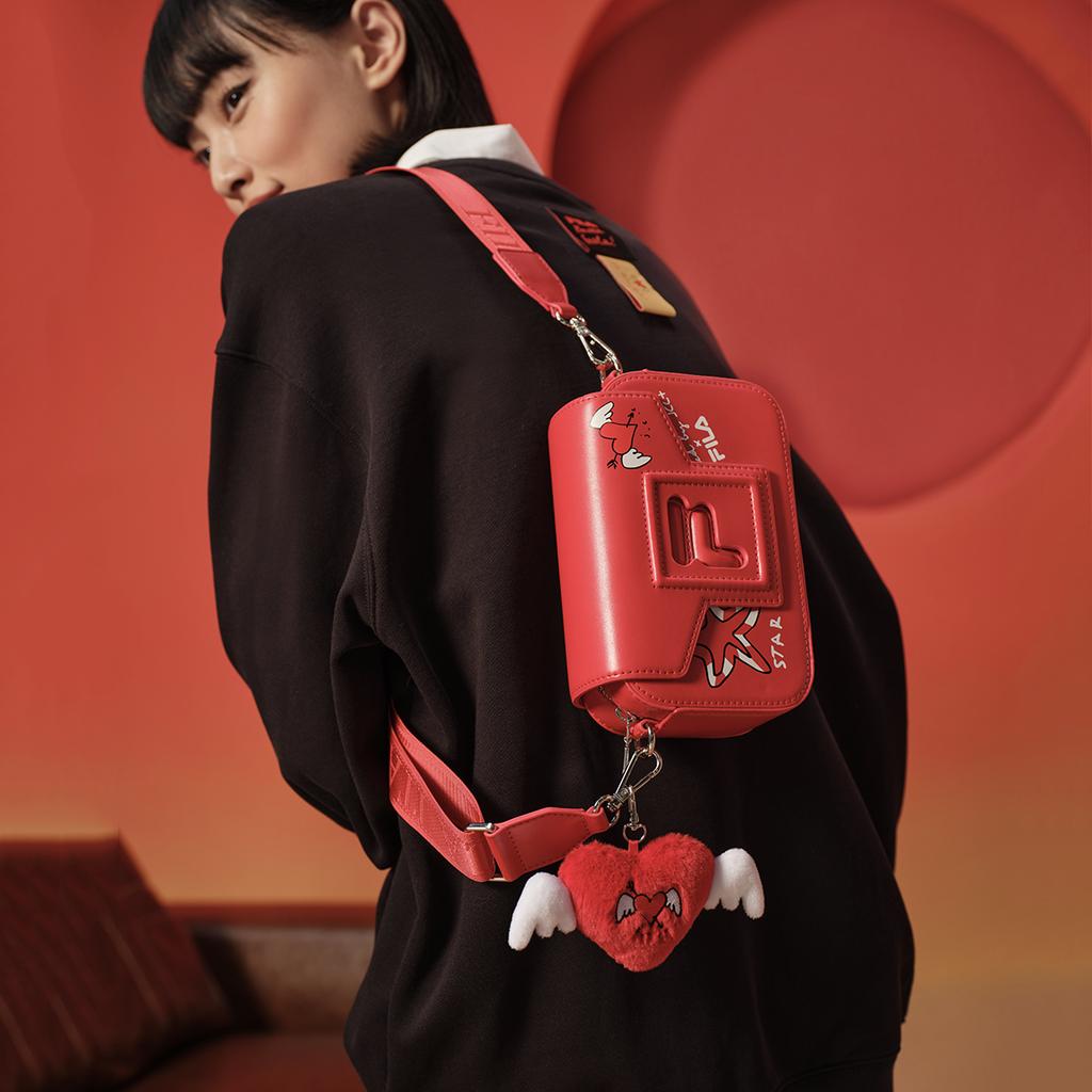 FILA Original Box Small Shoulder Bag Casual Fashion Personality Trendy Versatile PU Crossbody Bag Women bags Legendary-Red F13W519172FRD