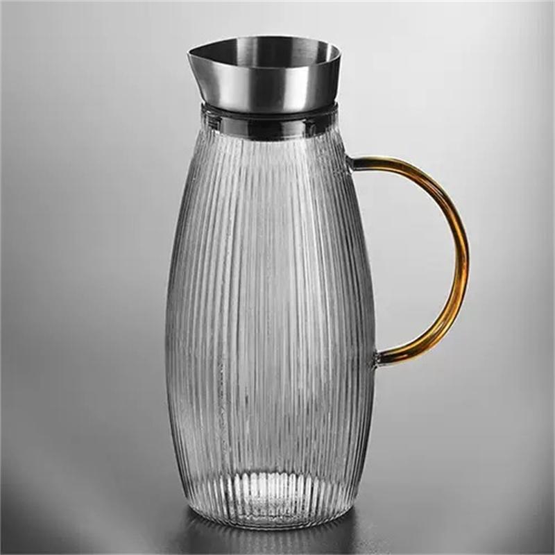 Large-capacity 1500ml Vertical Striped High Borosilicate Glass Cold Kettle Fruit Lemon Water Bottle Beverage Juice Drink Jug