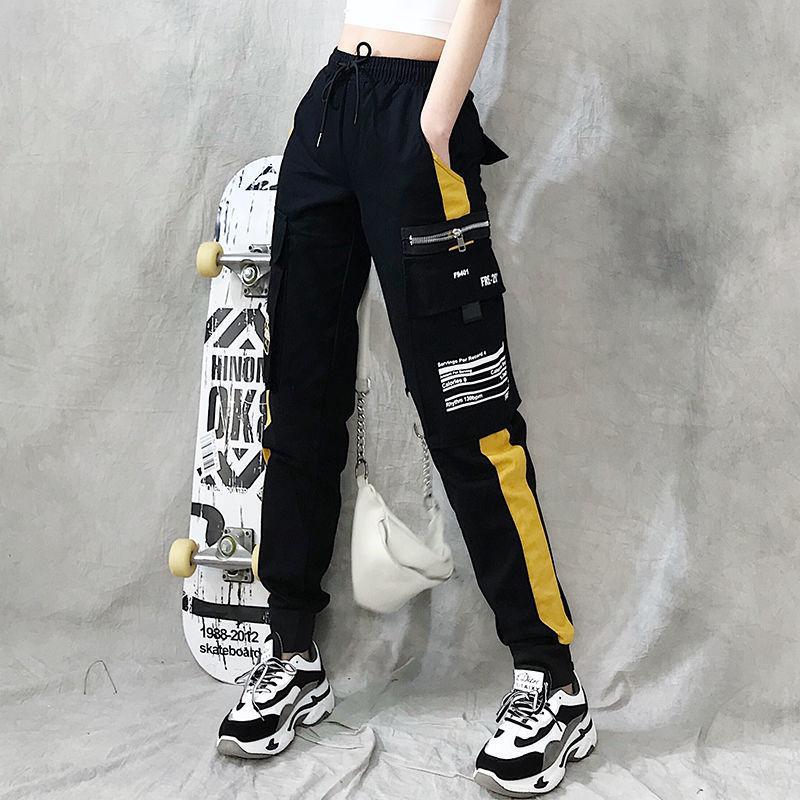 Women Elastic Waist Loose Streetwear Cargo Pants Female Fashion Ankle-length Jogging Trousers Ladies Plus Size Casual Pants