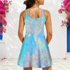 Women Plus Size V Neck Double Straps Sleeveless Printed Iridescent Blue Mini Dress