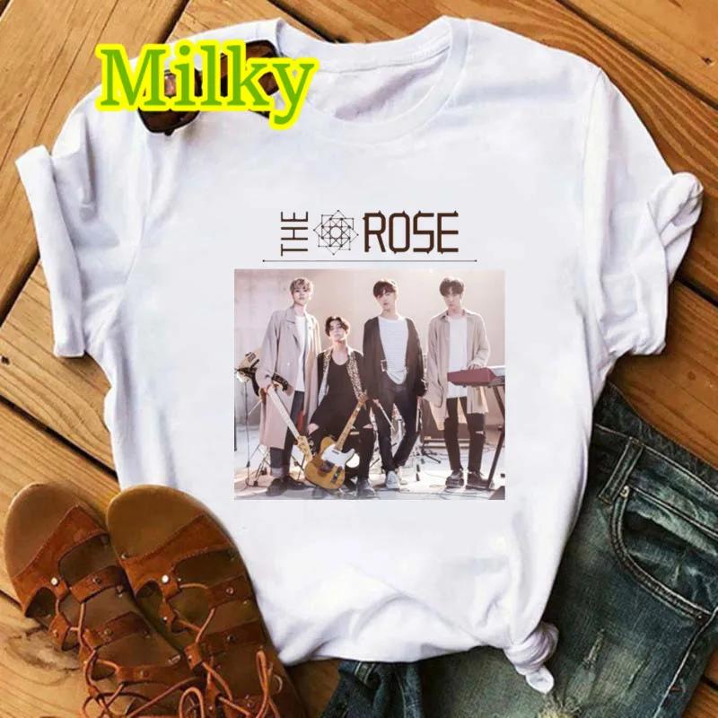 Camiseta Kpop The Rose Band Música Coreana Gráficos Engraçados Y2K Tops Camiseta de Verão Harajuku Casual Estampa Moda Feminina Camiseta