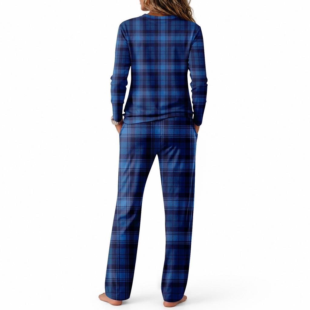Set Pigiama Casual da Donna a Manica Lunga con Scollo Rotondo e Coulisse, Gamba Larga, per Dormire