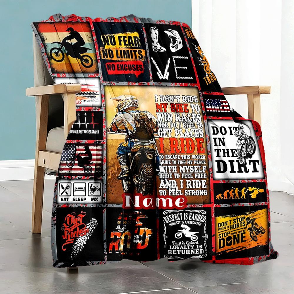Dirt Bike Motocross Theme Customize Your Name Home Blankets Comfortable Soft Lightweight Multiseasonal Blanket For Picnics Sofas Offices Beds Living