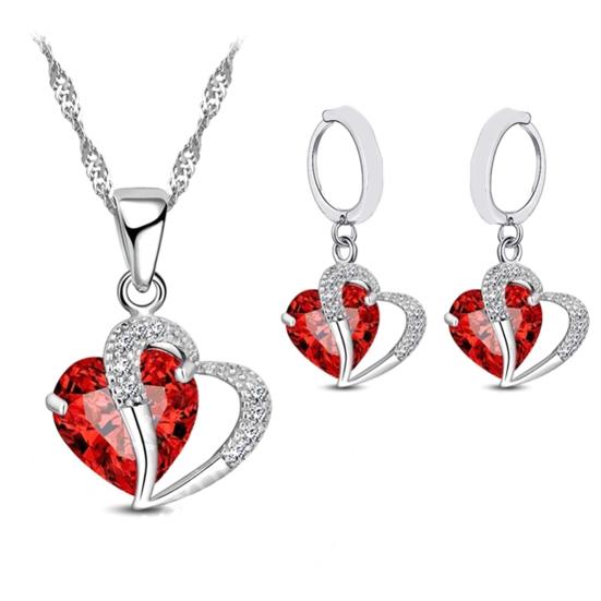 1 Set Hängeohrringe Geometrisch Strass Hochglanz Zirkonia Feine Verarbeitung Dekoration Glänzend Herzförmiger Anhänger Halskette Damen Accessoire