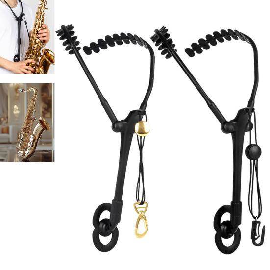 Saxofonový ramenní postroj Nastavitelný saxofonový dvojitý ramenní krční popruh s kovovým otočným hákem pro saxofon barytonový klarinet