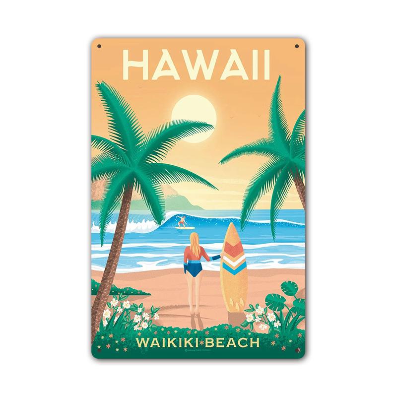 Vintage Tin Art: Summer Beach Scene - Ideal for American Bar Backdrops and Home Decor Wall Murals