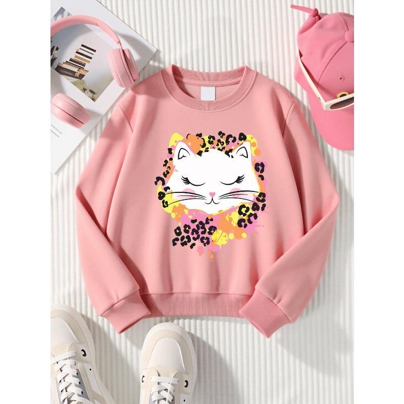European Sizes Kids' Casual Printed Round Neck Pullover, Kids' Fashion Round Neck Sweatshirt with Adorable Animal Prints, Casual Comfortable