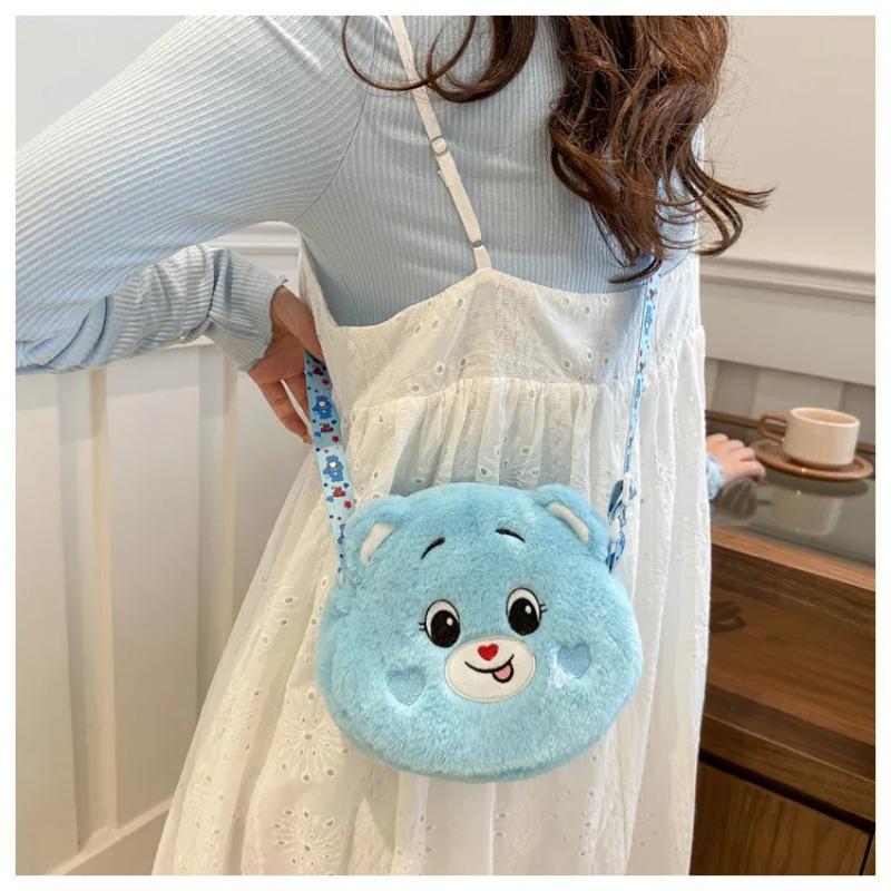 Mini Cartoon Rainbow Love Bear Plush Toy Diagonal Cross Bag, Love Bear Gift Backpack Christmas Gift.
