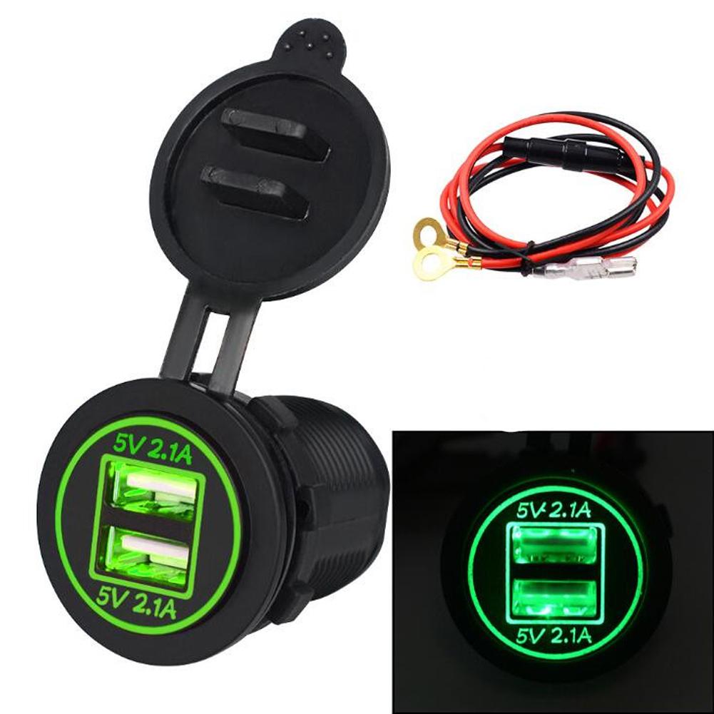 Waterproof Car Motorcycle Boat 4.2A Double Aperture USB Mobile Phone ChargerGreen DC1224V