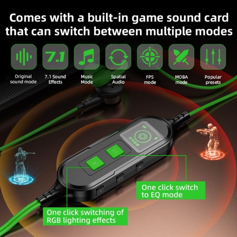 Earphone Sound Card Tuning Charging Screen Display Type C In Ear Electric Sports Gaming Earphone for Laptop Phone