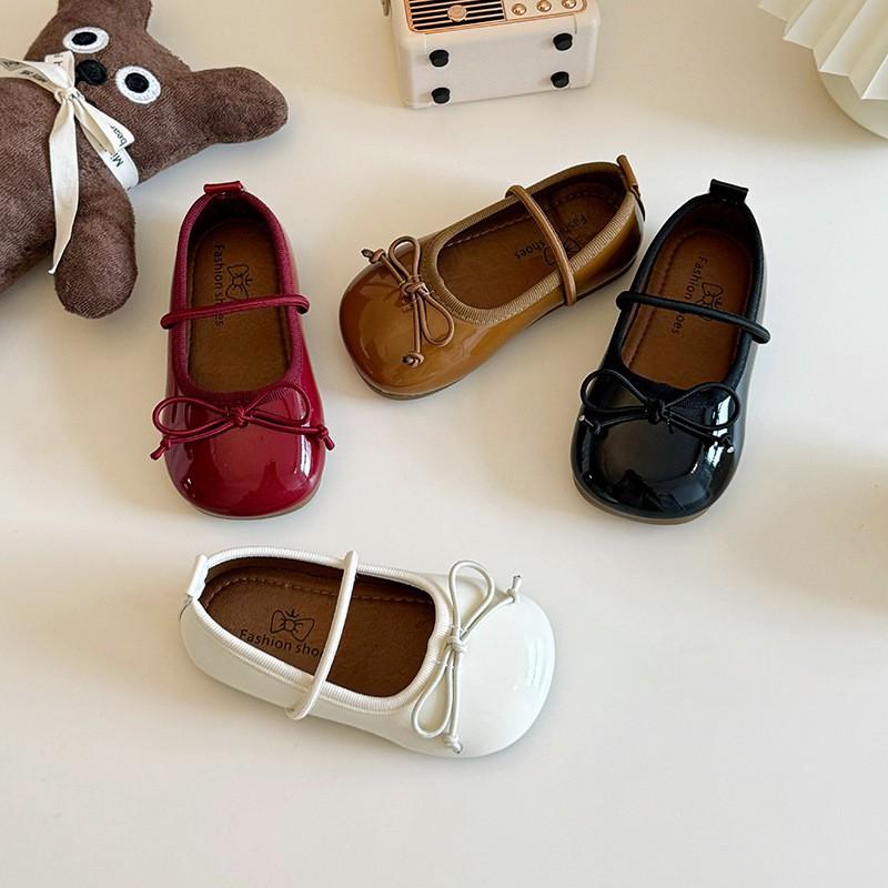Girls PU Leather Ballet Flats With Bow Detail Soft Sole Princess Shoes Fall